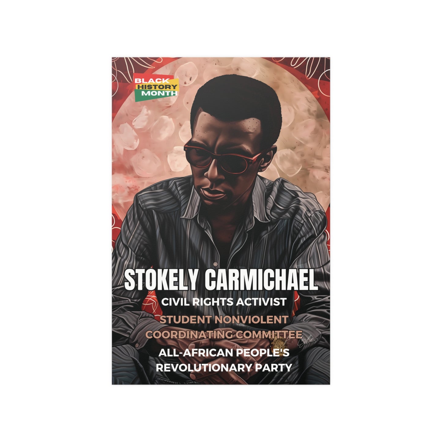 AI Generated Art Poster Print of Stokely Carmichael - Educational Black History Art Enthusiasts - Cool Posters for Office or Bedroom Wall Art