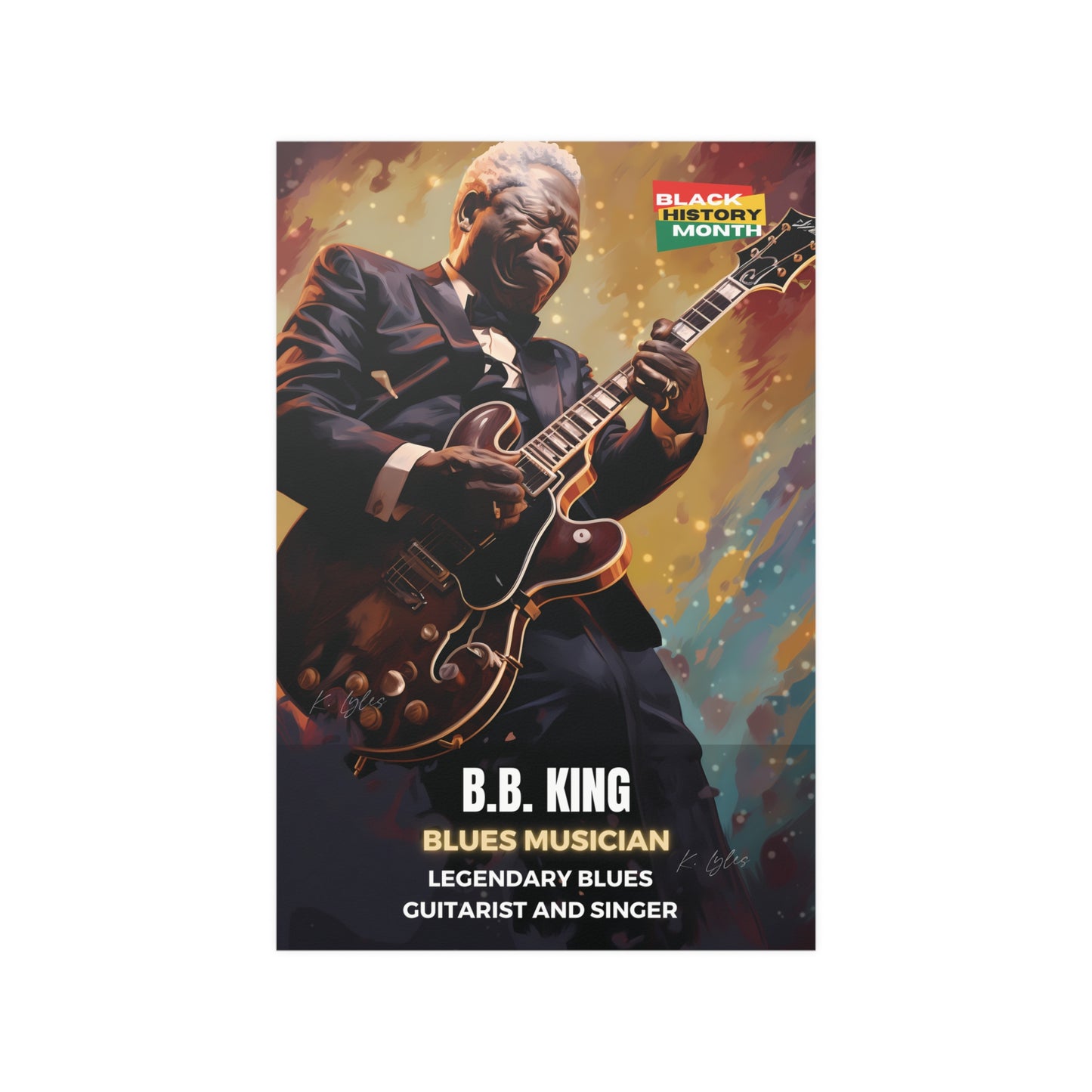 AI Generated Art Poster Print of B.B. King - Educational Black History Art Enthusiasts - Cool Posters for Office or Bedroom Wall Art