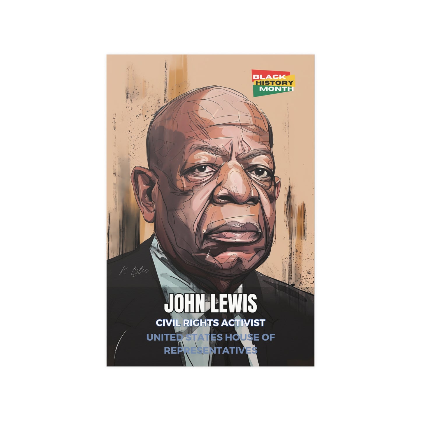 AI Generated Art Poster Print of John Lewis - Educational Black History Art Enthusiasts - Cool Posters for Office or Bedroom Wall Art
