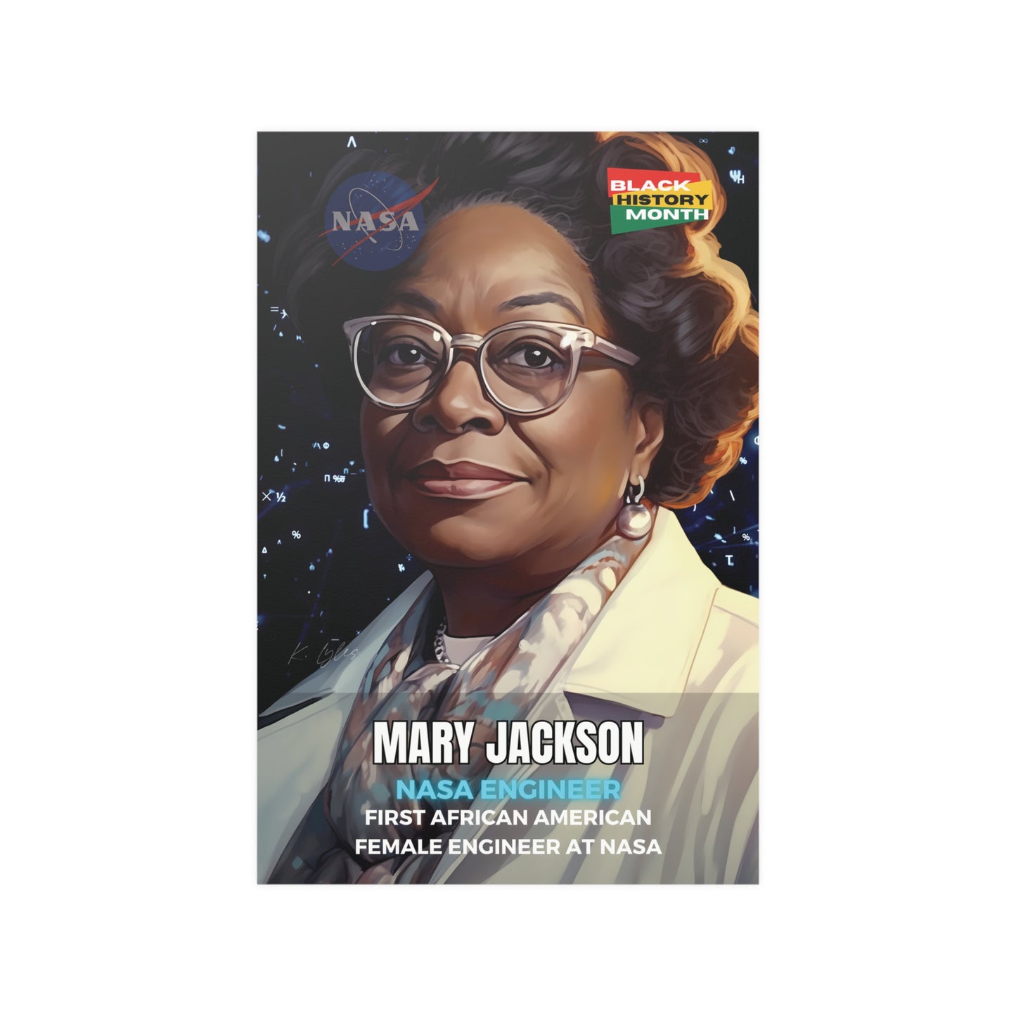 AI Generated Art  Poster Print of Mary Jackson - Educational Black History Art Enthusiasts - Cool Posters for Office or Bedroom Wall Art