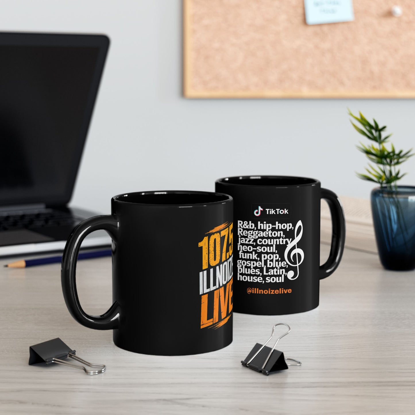 107.5 ILLNOIZE LIVE Black Mug (11oz)