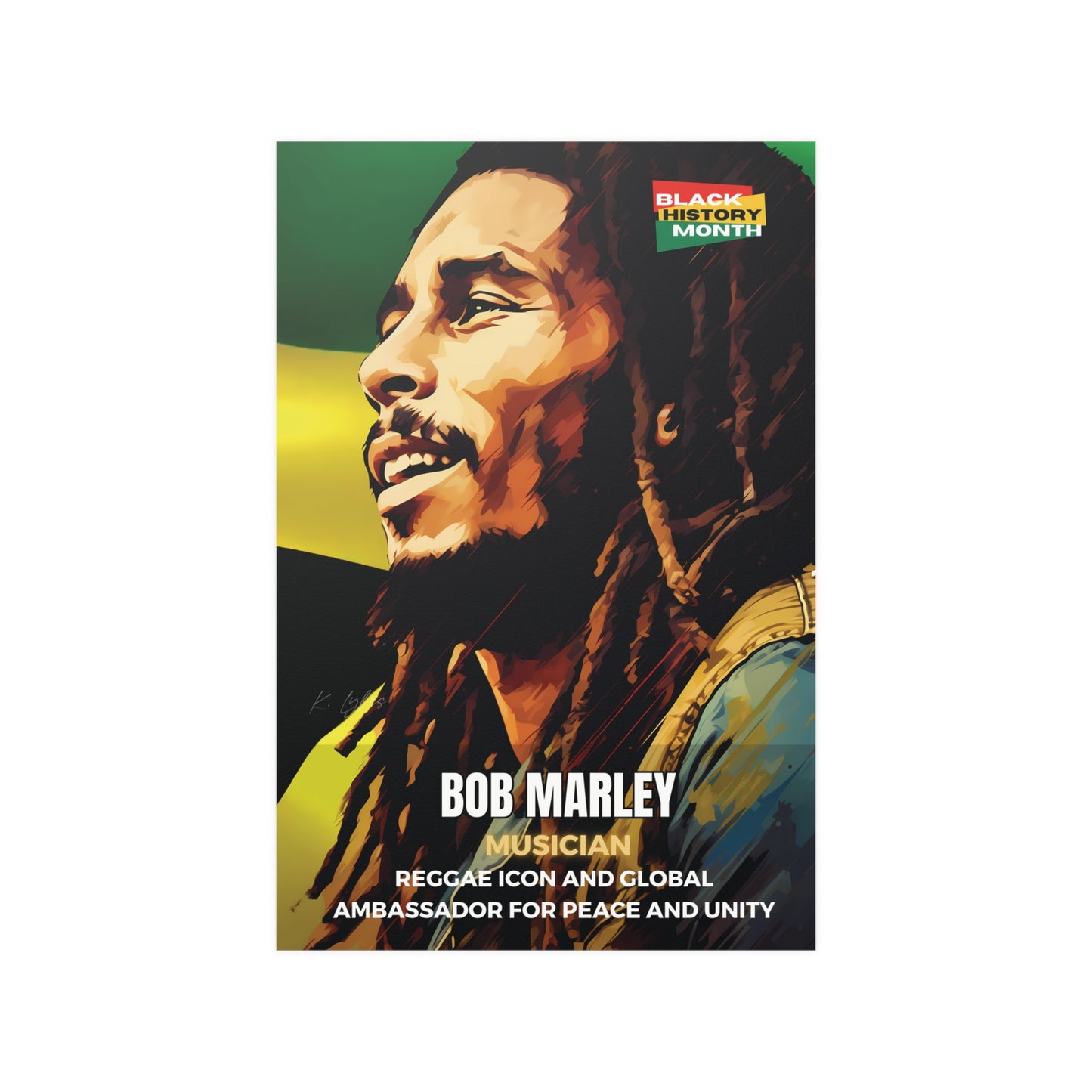 AI Generated Art  Poster Print of Bob Marley - Educational Black History Art Enthusiasts - Cool Posters for Office or Bedroom Wall Art