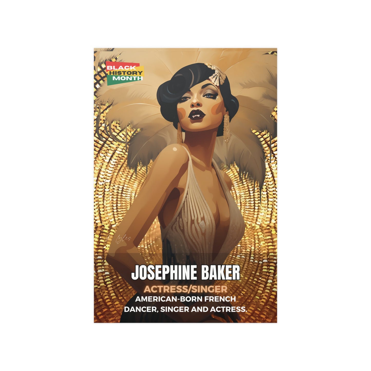 AI Generated Art  Poster Print of Josephine Baker - Educational Black History Art Enthusiasts - Cool Posters for Office or Bedroom Wall Art