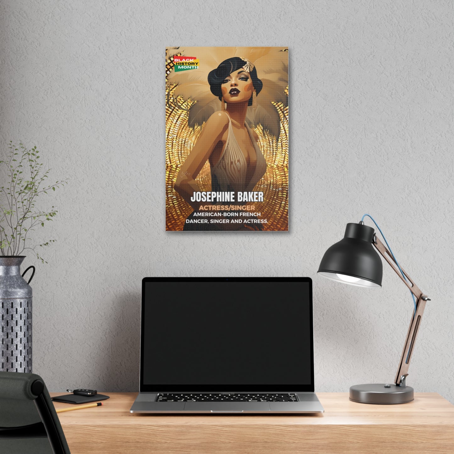 Black History Month Canvas Wall Art / Josephine Baker(Gold) / Poet / AI Art / Multiple Sizes / Large Wall Art / Popular Art Decor / Trend Wall Art /