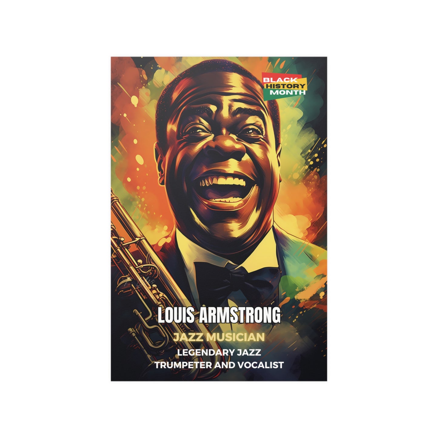 AI Generated Art  Poster Print of Louis Armstrong - Educational Black History Art Enthusiasts - Cool Posters for Office or Bedroom Wall Art