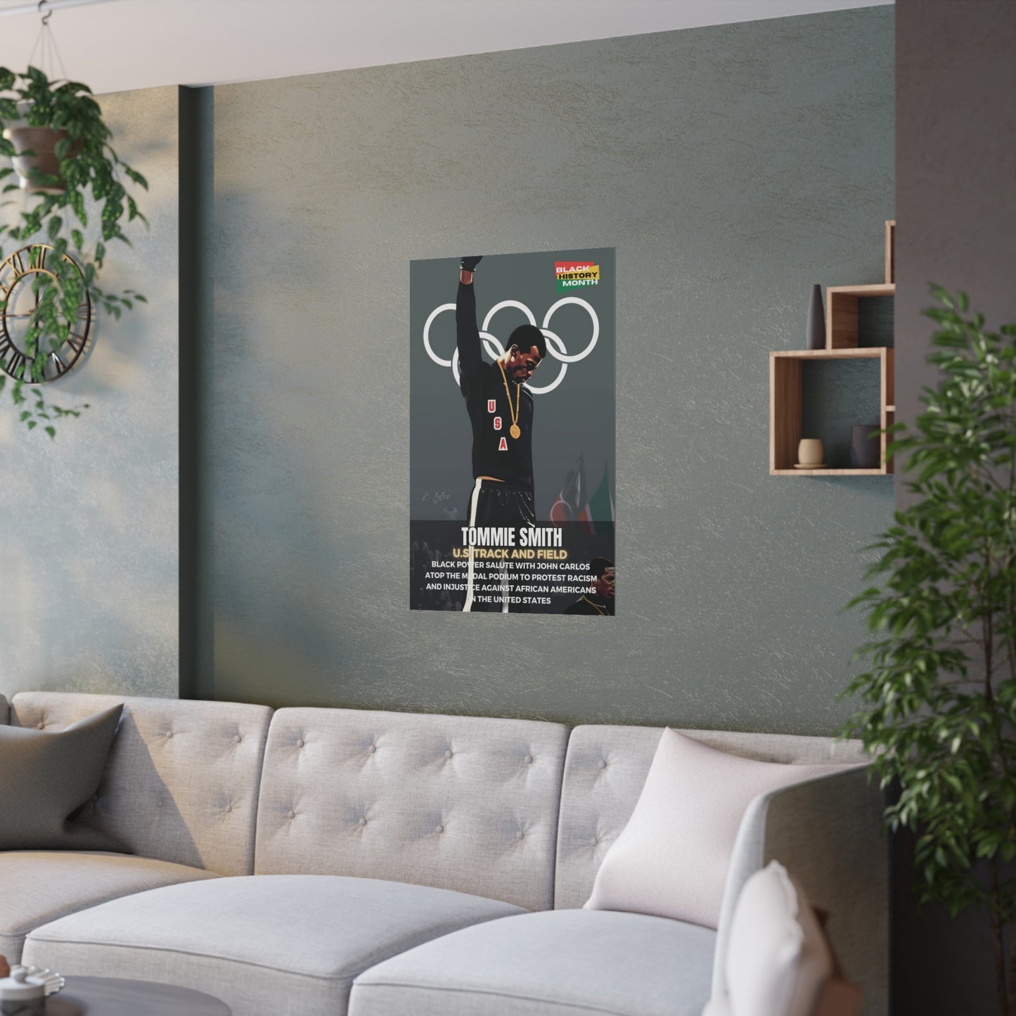 AI Generated Art  Poster Print of Tommie Smith - Educational Black History Art Enthusiasts - Cool Posters for Office or Bedroom Wall Art