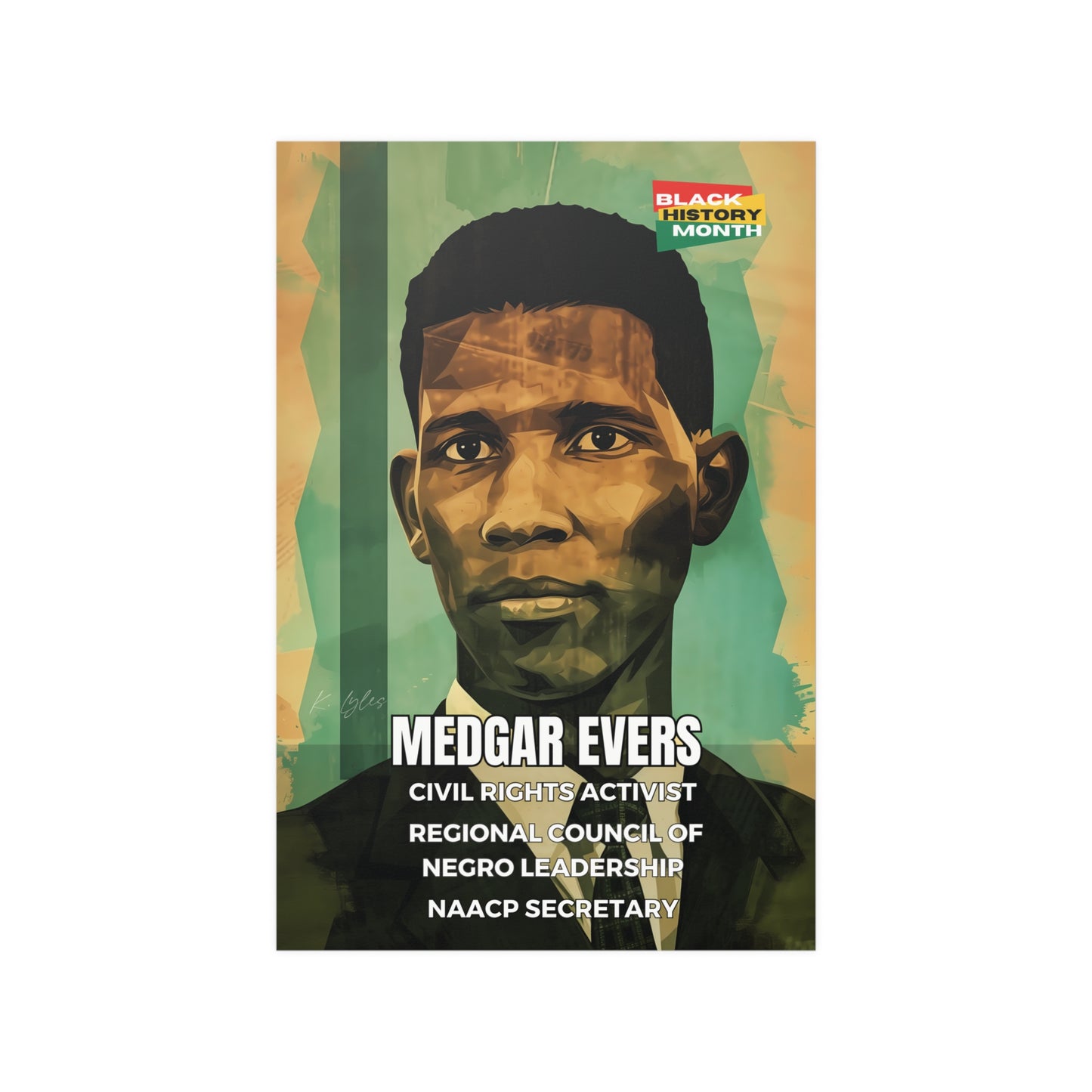 AI Generated Art  Poster Print of Medgar Evers - Educational Black History Art Enthusiasts - Cool Posters for Office or Bedroom Wall Art