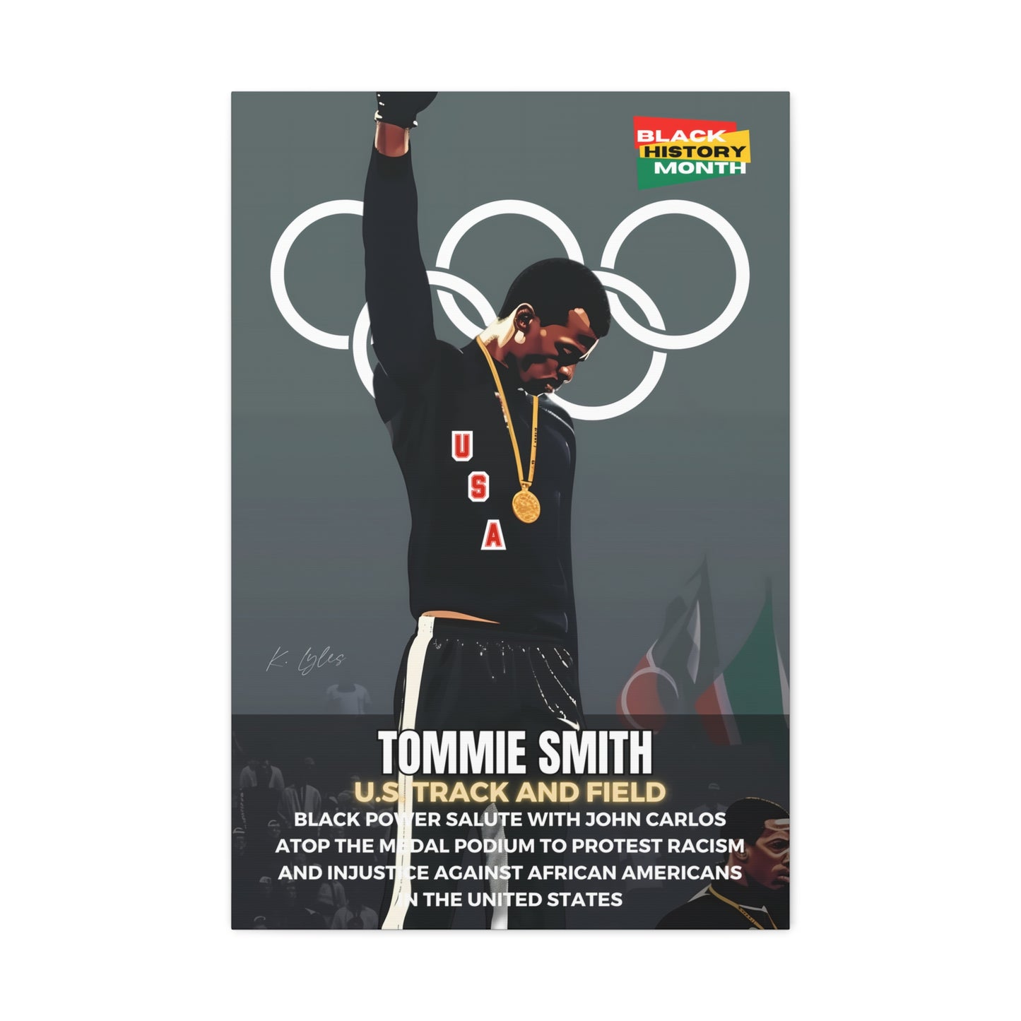 Black History Month Canvas Wall Art / Tommie Smith / Track and Field / Multiple Sizes / Large Wall Art / Popular Art Decor / Trend Wall Art /