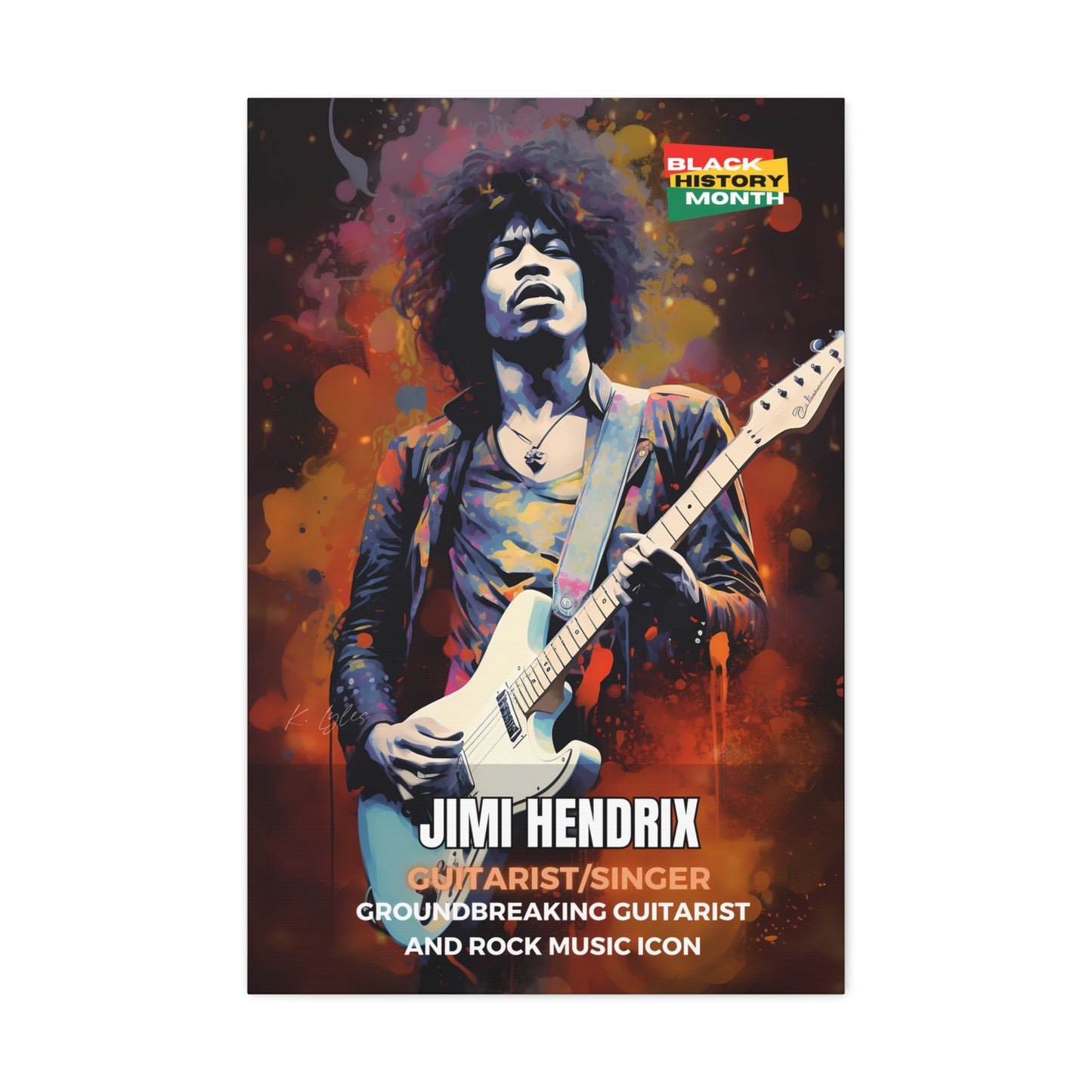 Black History Month Canvas Wall Art / Jimi Hendrix / Poet / AI Art / Multiple Sizes / Large Wall Art / Popular Art Decor / Trend Wall Art /