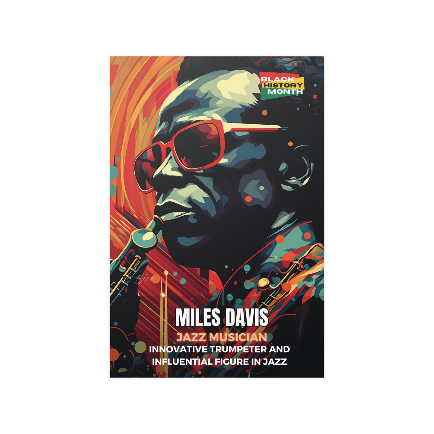 AI Generated Art  Poster Print of Miles Davis - Educational Black History Art Enthusiasts - Cool Posters for Office or Bedroom Wall Art