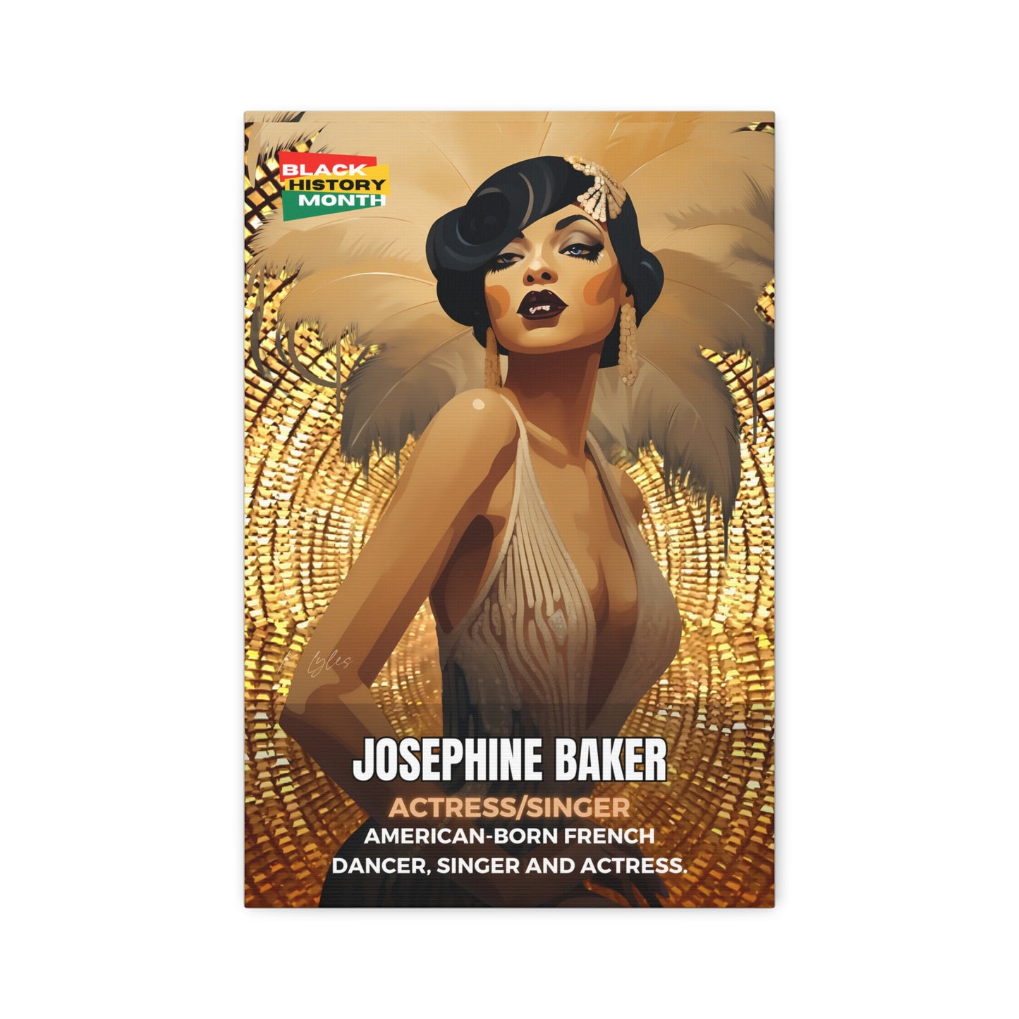 Black History Month Canvas Wall Art / Josephine Baker(Gold) / Poet / AI Art / Multiple Sizes / Large Wall Art / Popular Art Decor / Trend Wall Art /