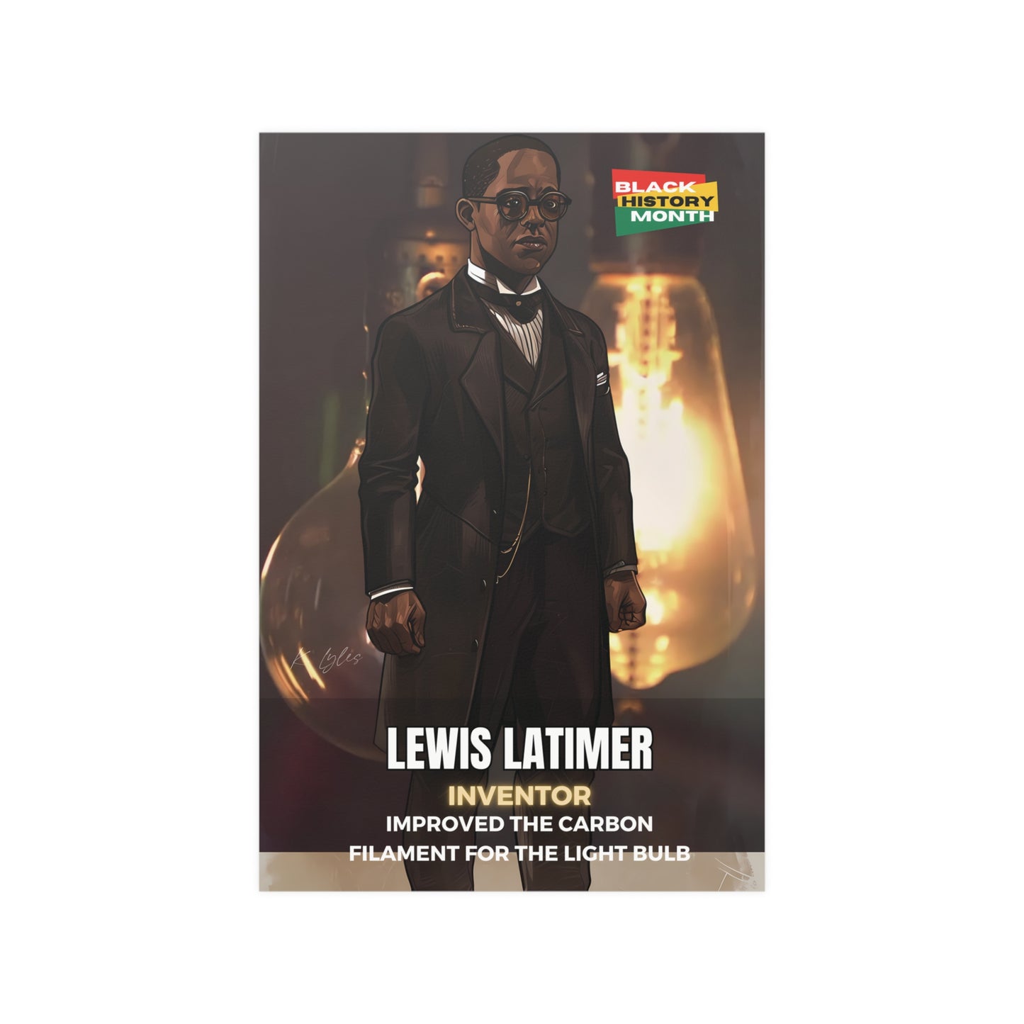 AI Generated Art  Poster Print of Lewis Latimer - Educational Black History Art Enthusiasts - Cool Posters for Office or Bedroom Wall Art