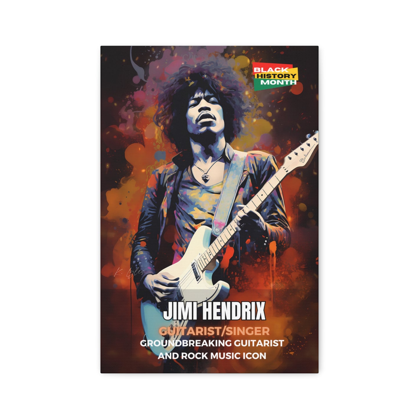 Black History Month Canvas Wall Art / Jimi Hendrix / Poet / AI Art / Multiple Sizes / Large Wall Art / Popular Art Decor / Trend Wall Art /