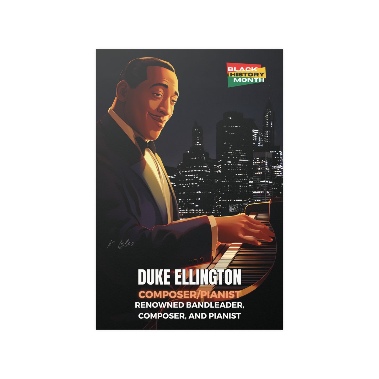 AI Generated Art  Poster Print of Duke Ellington - Educational Black History Art Enthusiasts - Cool Posters for Office or Bedroom Wall Art