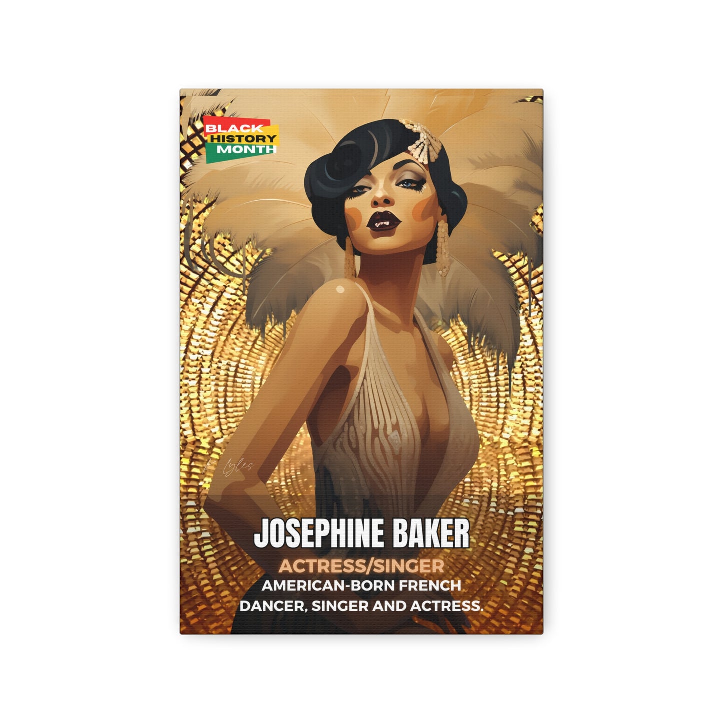 Black History Month Canvas Wall Art / Josephine Baker(Gold) / Poet / AI Art / Multiple Sizes / Large Wall Art / Popular Art Decor / Trend Wall Art /