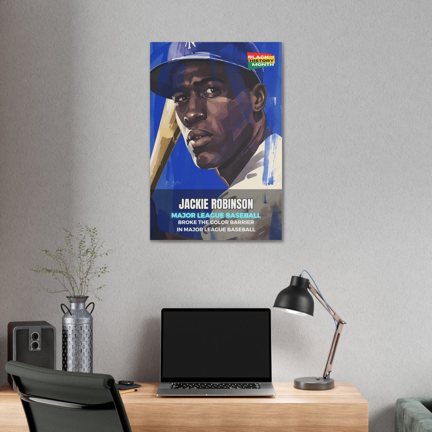 Black History Month Canvas Wall Art / Jackie Robinson / Baseball /  AI Art / Multiple Sizes / Large Wall Art / Popular Art Decor / Trend Wall Art /