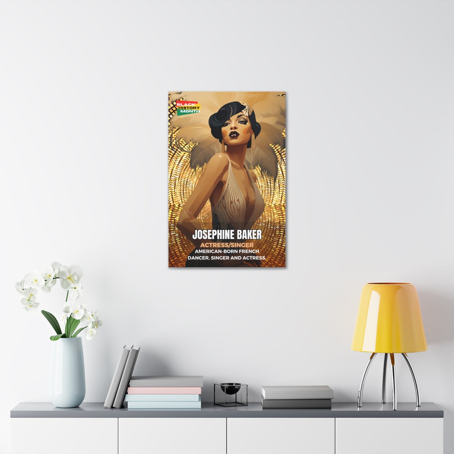 Black History Month Canvas Wall Art / Josephine Baker(Gold) / Poet / AI Art / Multiple Sizes / Large Wall Art / Popular Art Decor / Trend Wall Art /