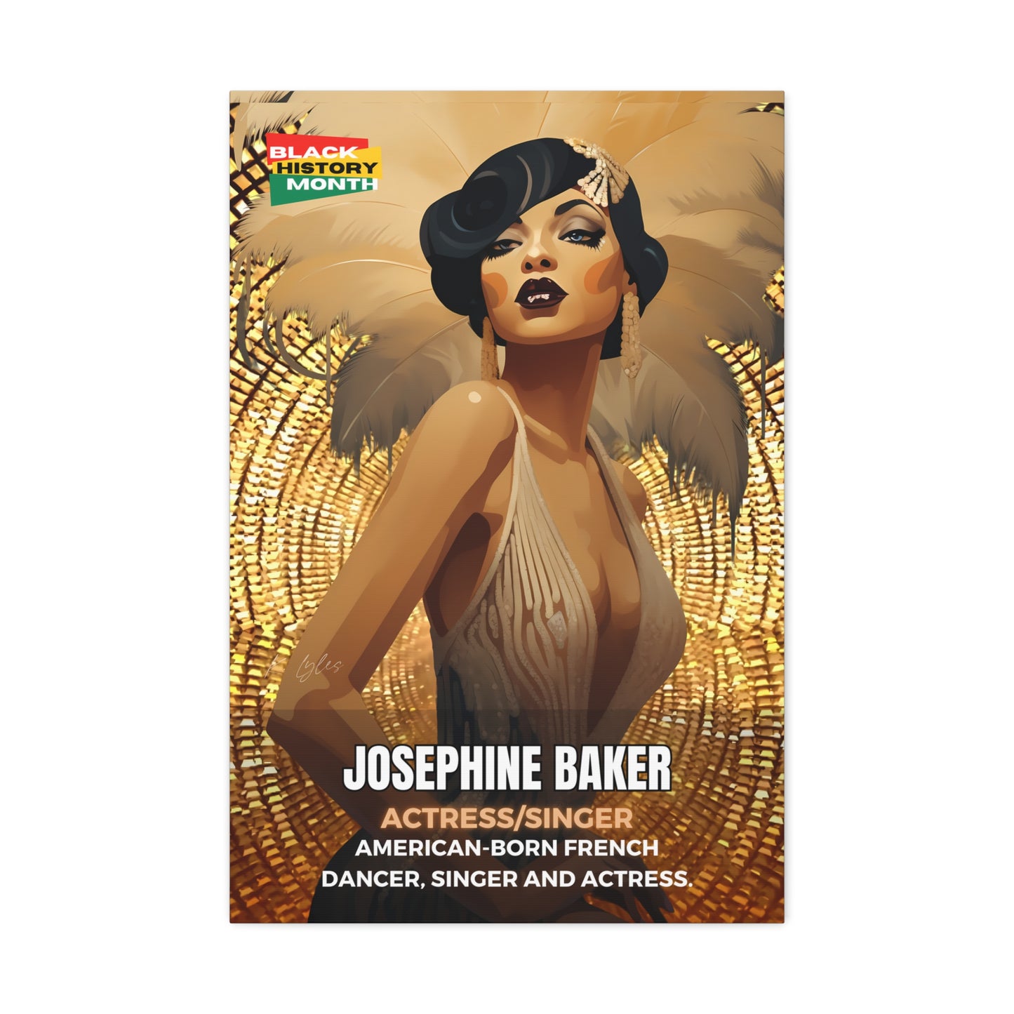 Black History Month Canvas Wall Art / Josephine Baker(Gold) / Poet / AI Art / Multiple Sizes / Large Wall Art / Popular Art Decor / Trend Wall Art /