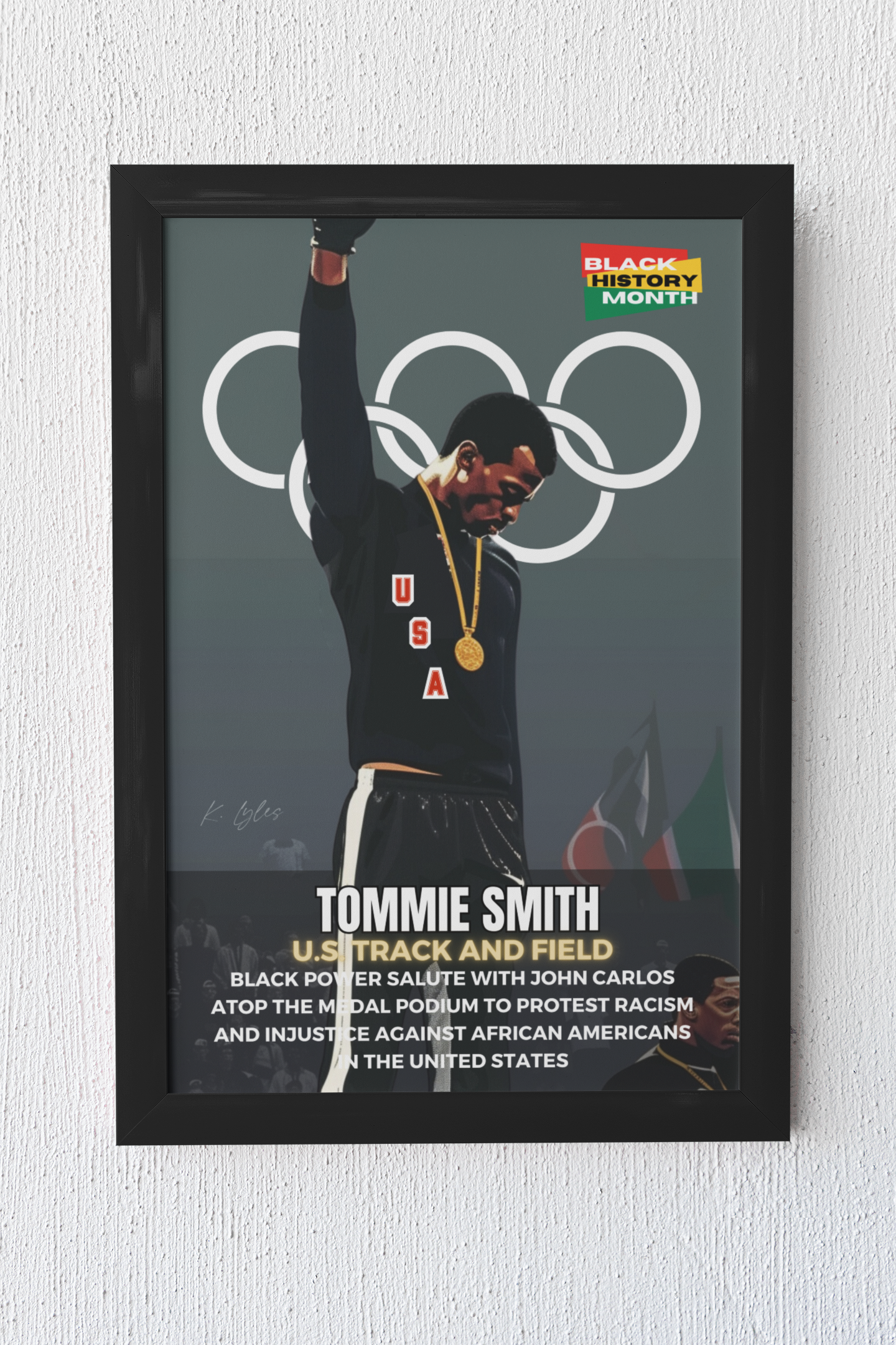 AI Generated Art  Poster Print of Tommie Smith - Educational Black History Art Enthusiasts - Cool Posters for Office or Bedroom Wall Art