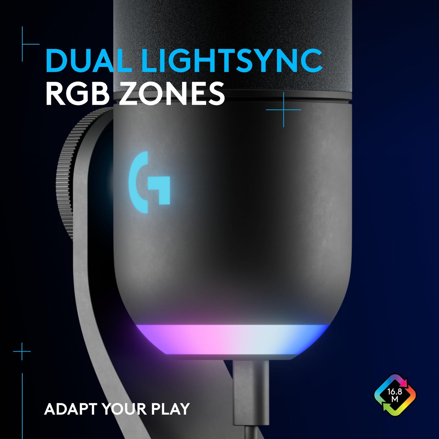 Logitech G Yeti GX Dynamic RGB Gaming Microphone, Podcast with LIGHTSYNC, Blue VO!CE, G HUB Control, Supercardioid, USB Plug and Play on PC/Mac - Black